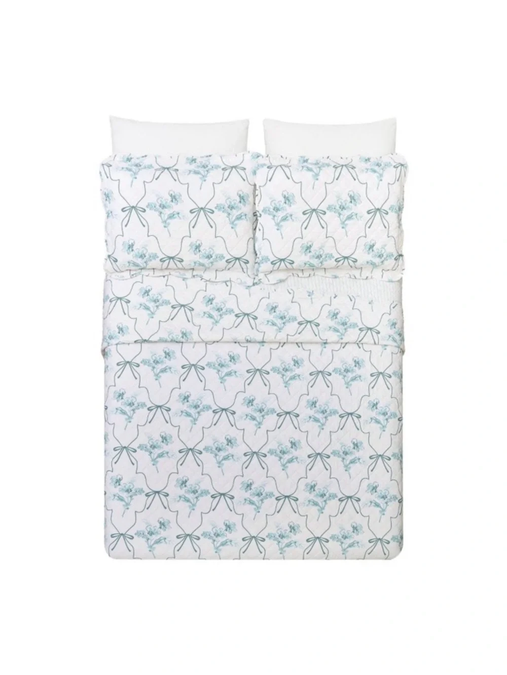 Modern Heirloom 3pc Full/ Queen Floral Frames Quilt Bedding Set Blue